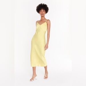 Elegant Yellow Satin Midi Dress